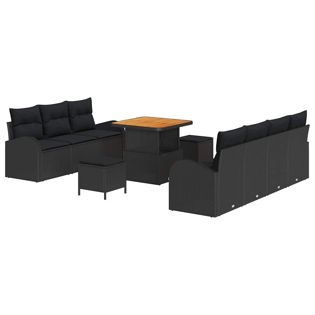 Set Divano da Giardino con cuscino con cuscino 10 pcs Nero | homemem39