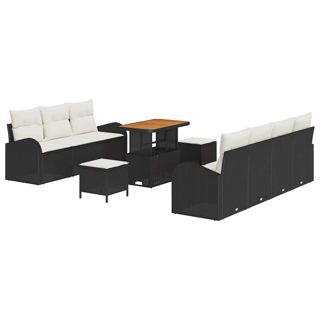 Set Divano da Giardino con cuscino 10 pcs Nero e Crema | homemem39