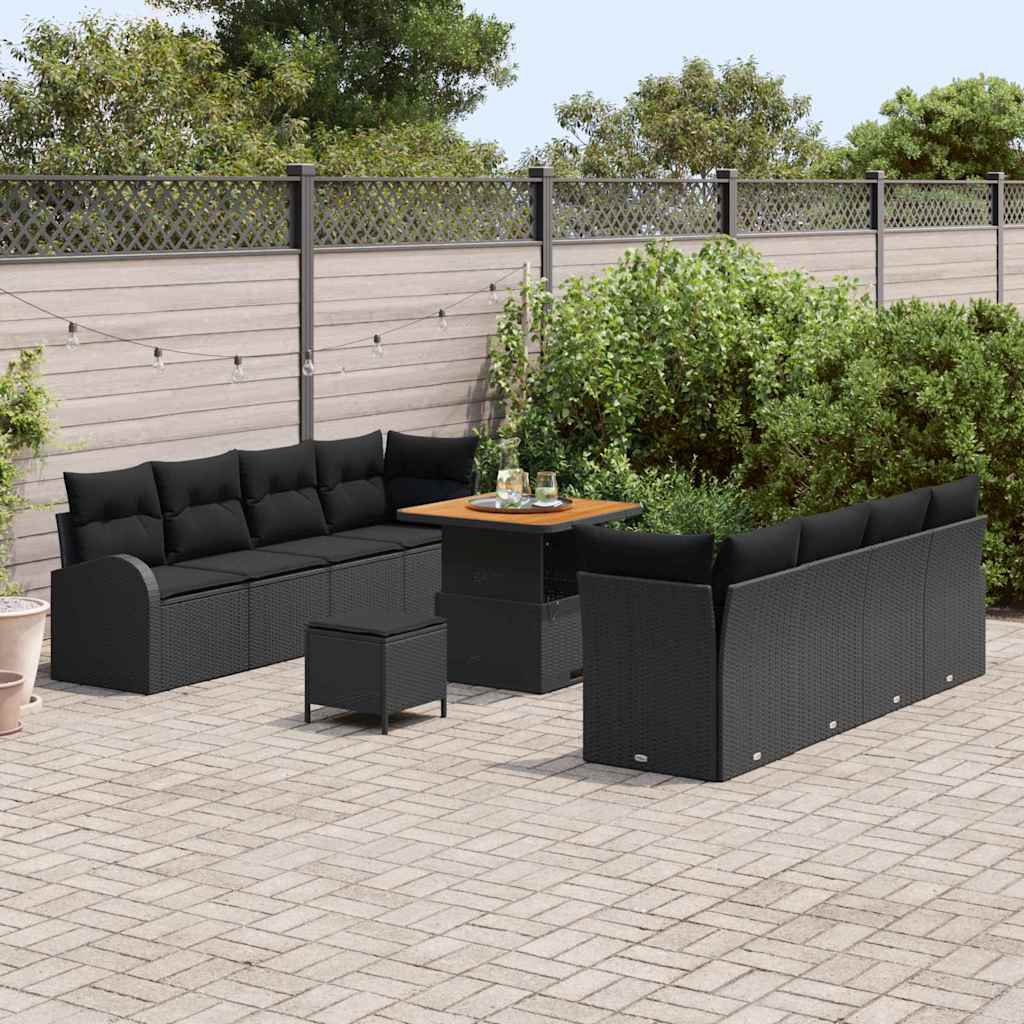 Set Divano da Giardino con cuscino 11 pcs Nero | homemem39