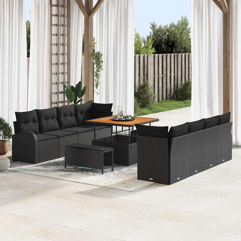 Set Divano da Giardino con cuscino con cuscino 11 pcs Nero | homemem39