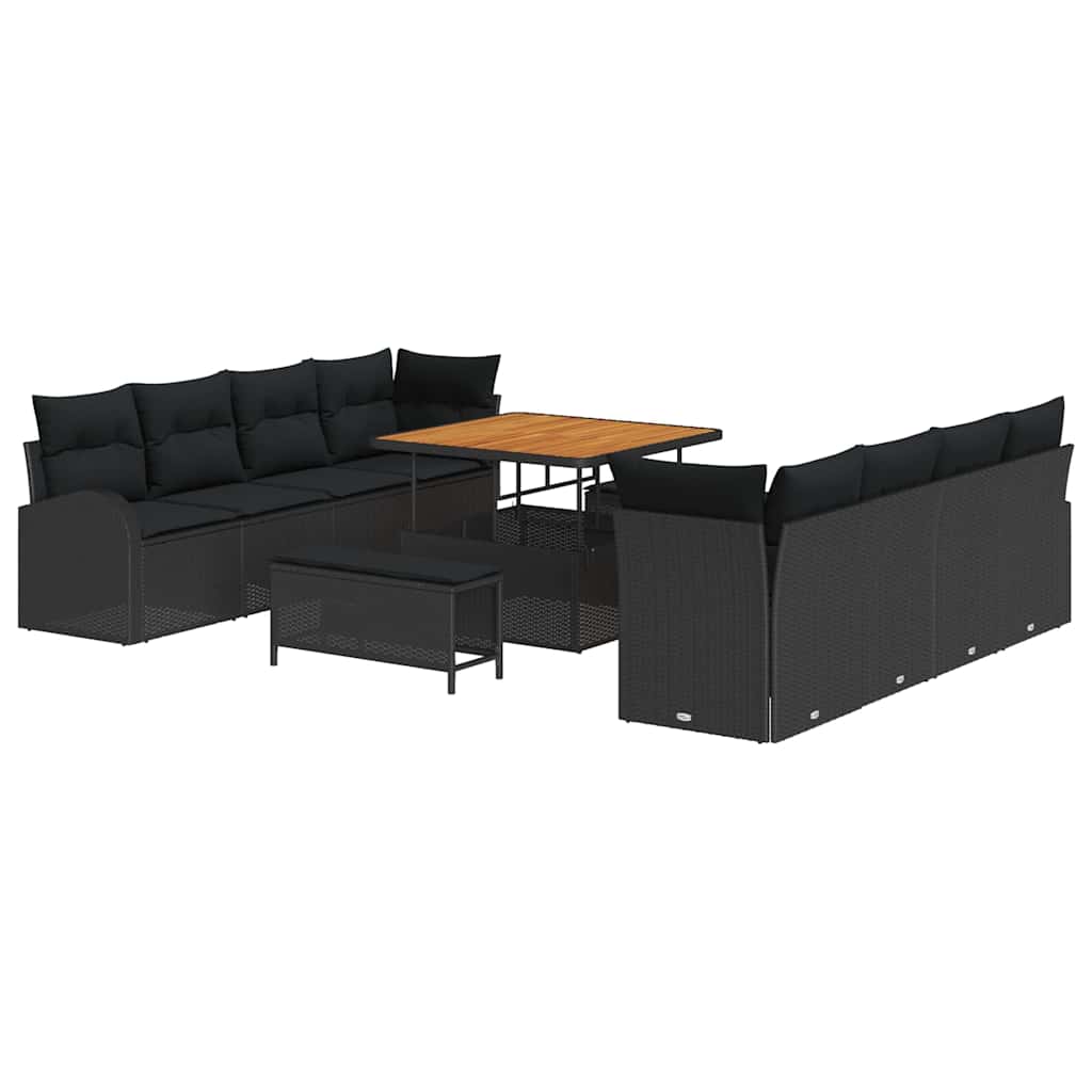 Set Divano da Giardino con cuscino con cuscino 11 pcs Nero | homemem39