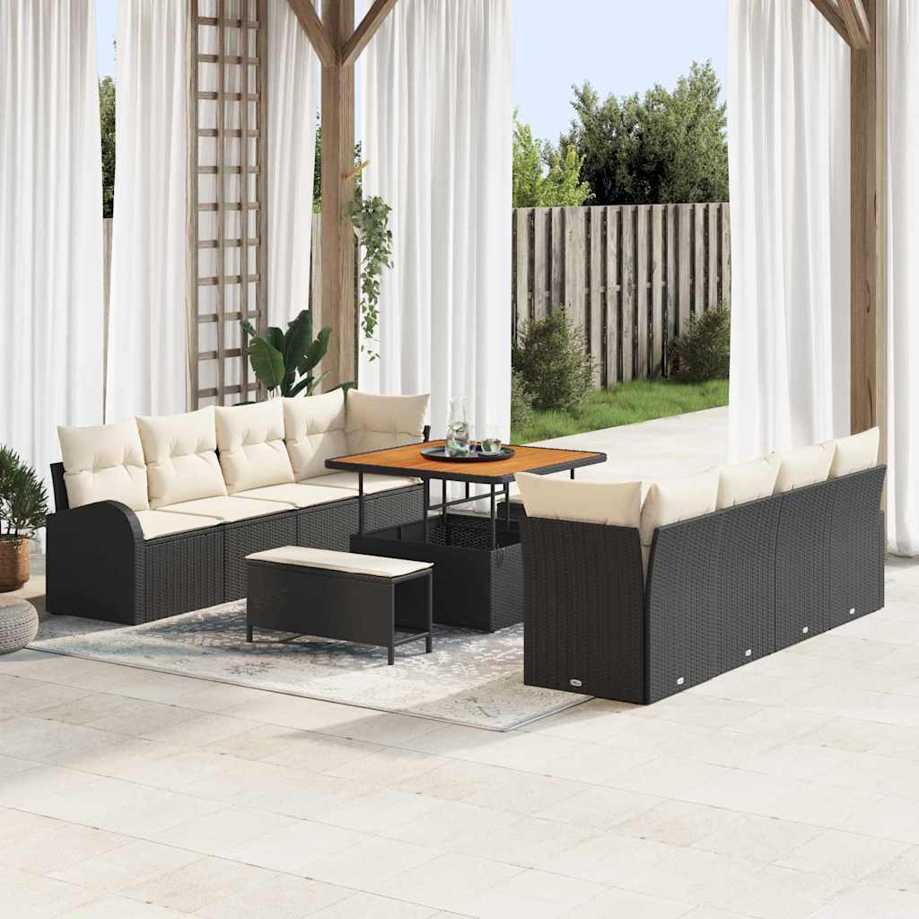 Set Divano da Giardino con cuscino 11 pcs Nero e Crema | homemem39