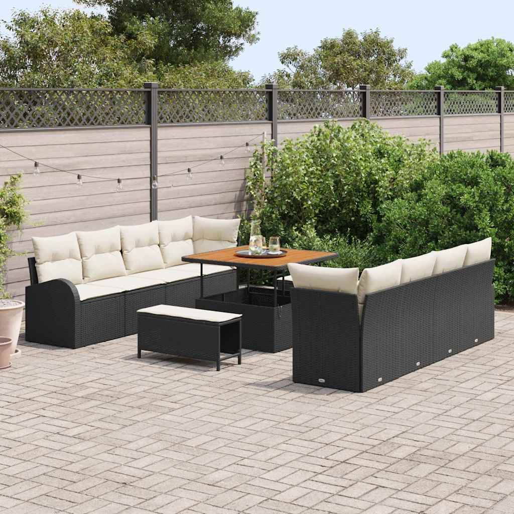 Set Divano da Giardino con cuscino 11 pcs Nero e Crema | homemem39