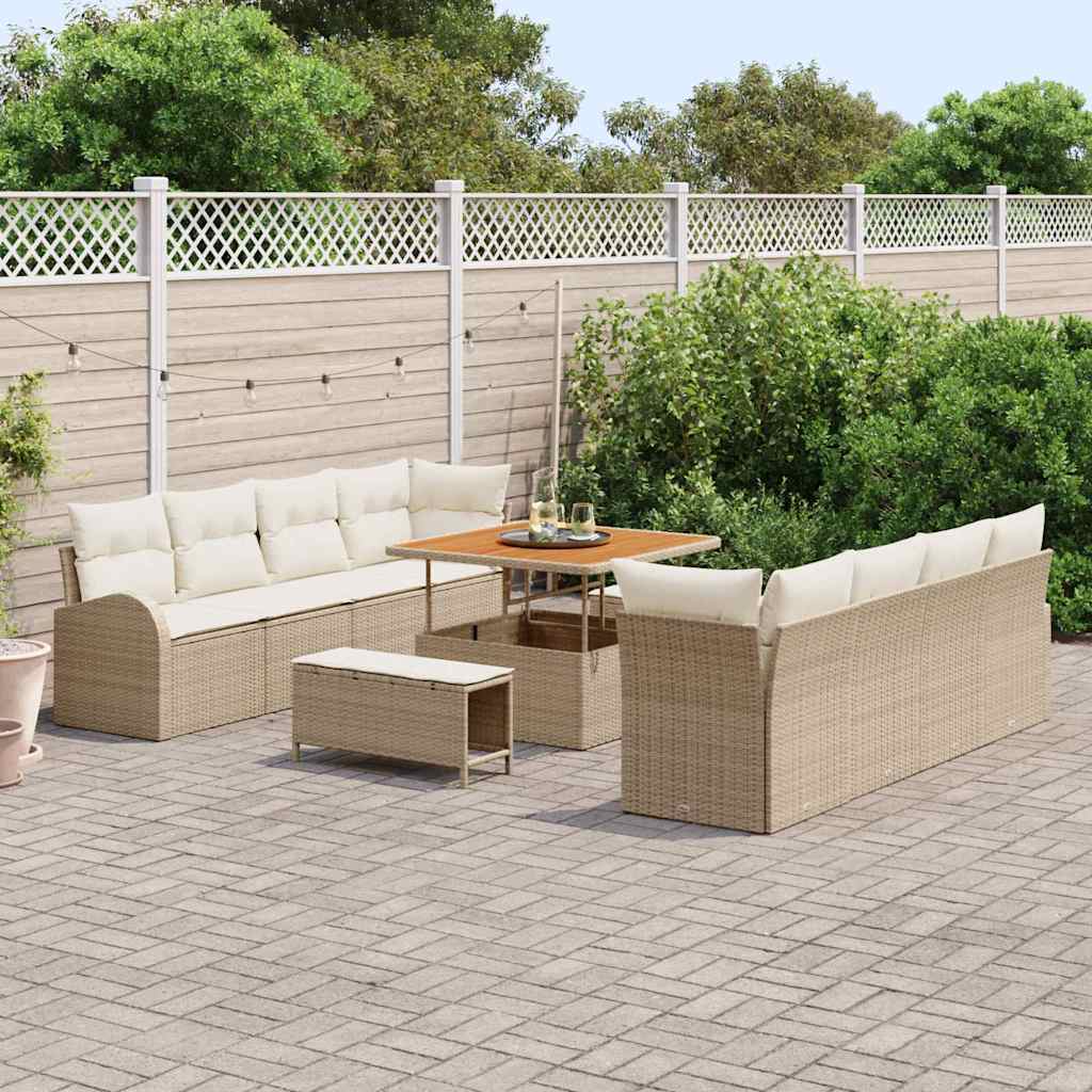Set Divano da Giardino con cuscino 11 pcs Beige e Crema | homemem39