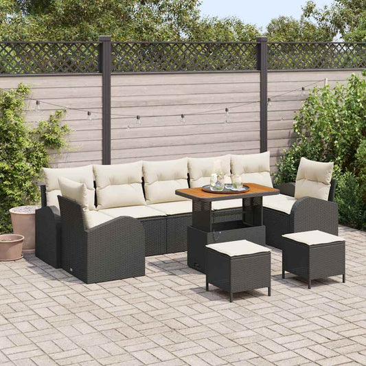 Set Divano da Giardino con cuscino 10 pcs Nero e Crema