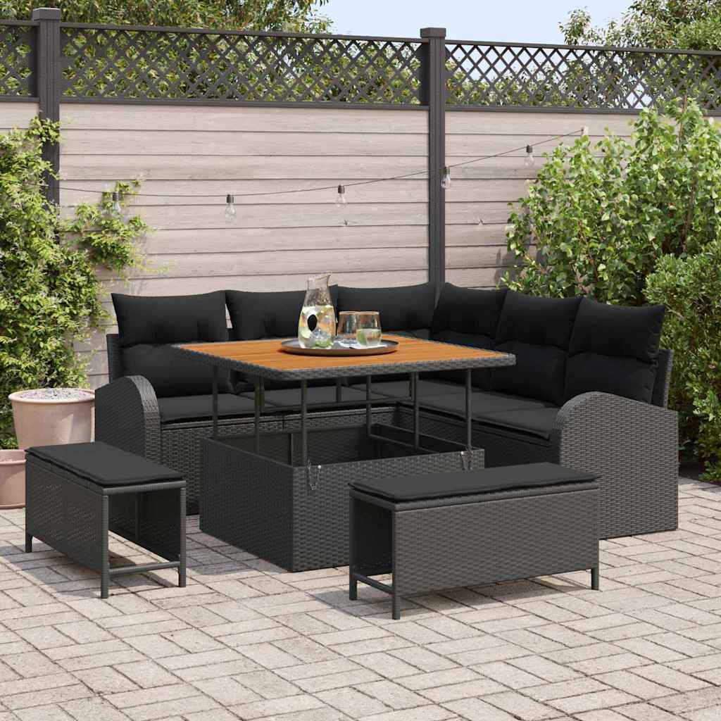 Set Divano da Giardino con cuscino con archiviazione 8 pcs Nero | homemem39