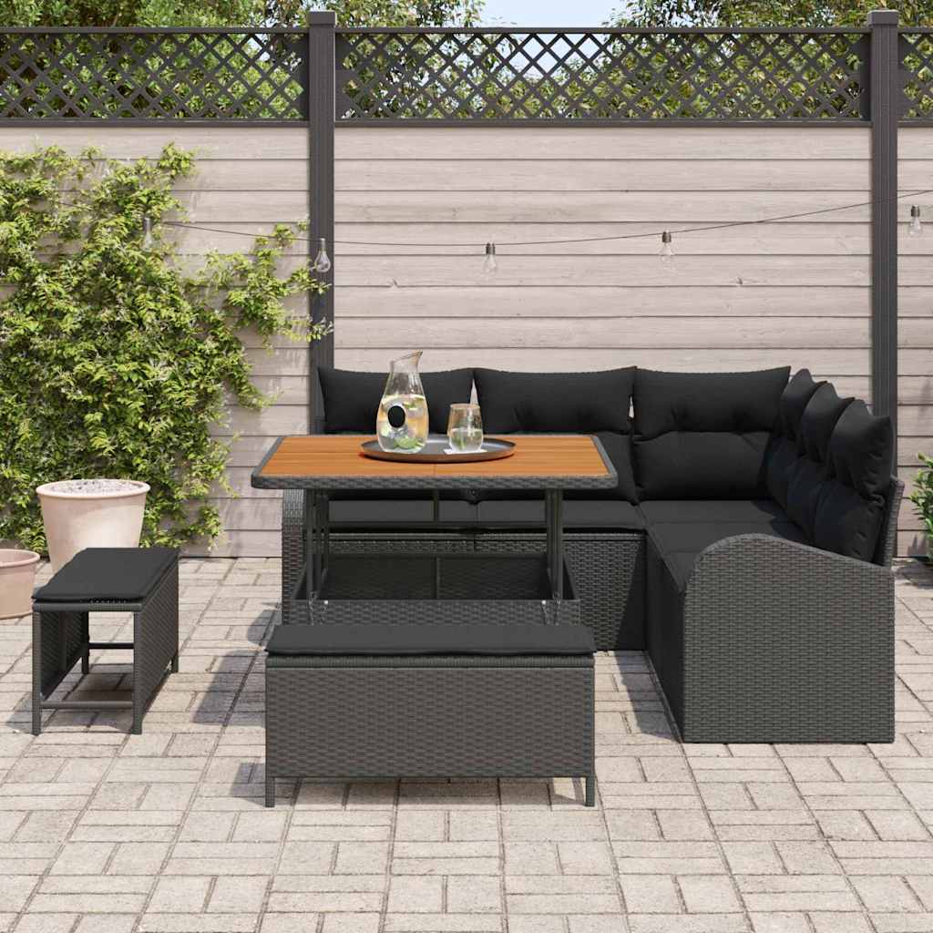 Set Divano da Giardino con cuscino con archiviazione 8 pcs Nero | homemem39