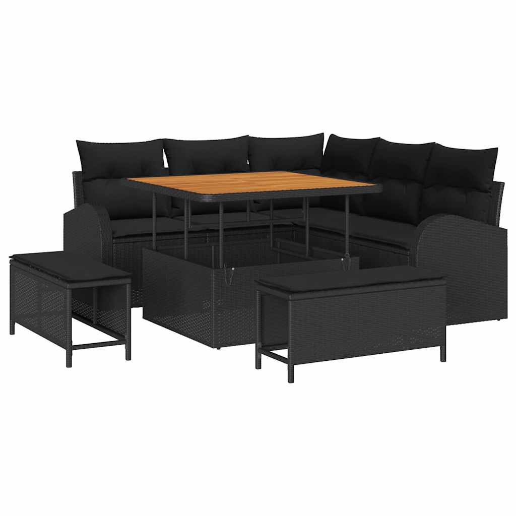 Set Divano da Giardino con cuscino con archiviazione 8 pcs Nero | homemem39