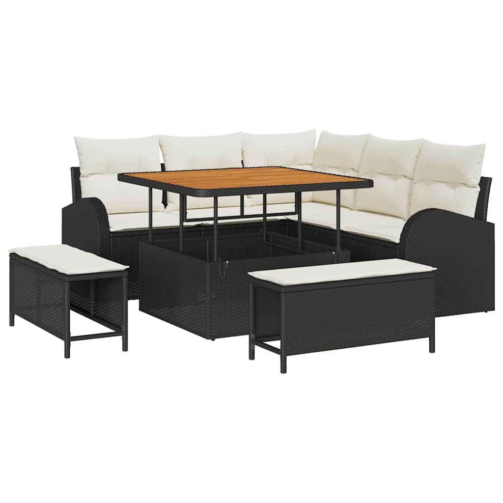 Set Divano da Giardino con cuscino 8 pcs Nero e Crema | homemem39