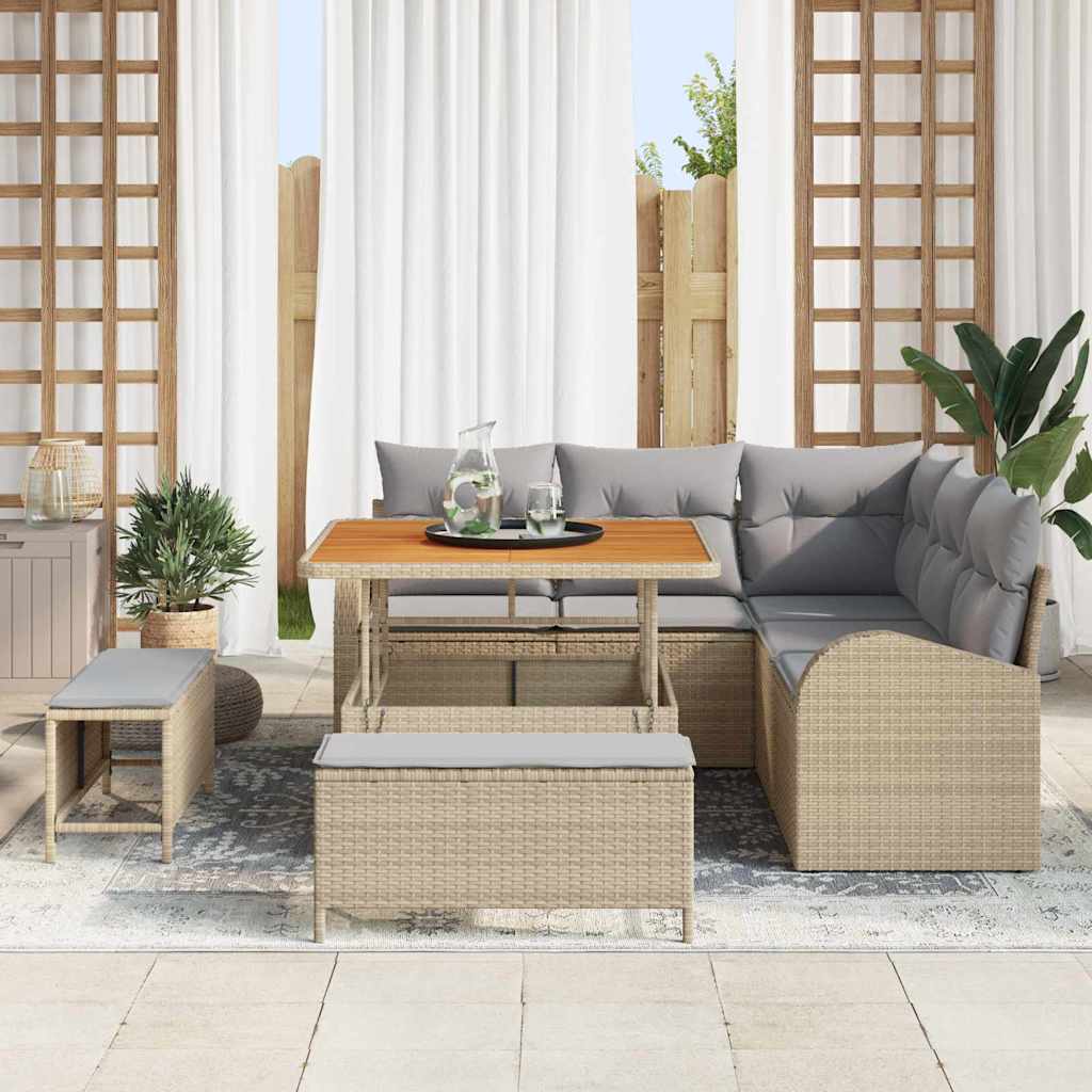 Set Divano da Giardino con cuscino 8 pcs Beige e Grigio Chiaro | homemem39