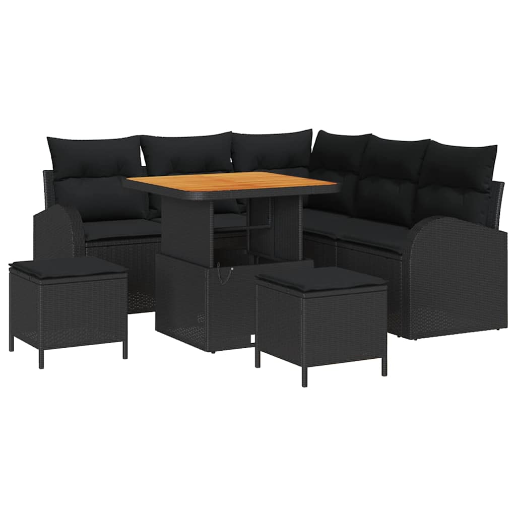 Set Divano da Giardino con cuscino con archiviazione 8 pcs Nero | homemem39