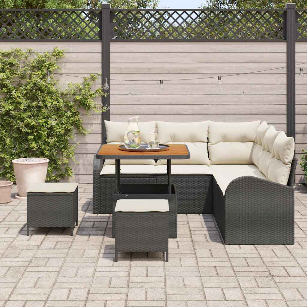 Set Divano da Giardino con cuscino 8 pcs Nero e Crema | homemem39