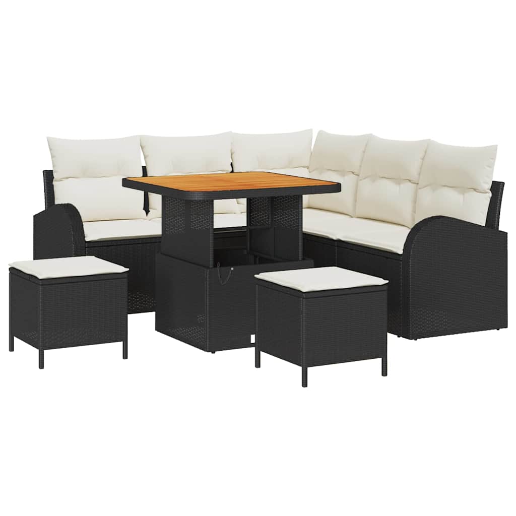 Set Divano da Giardino con cuscino 8 pcs Nero e Crema | homemem39