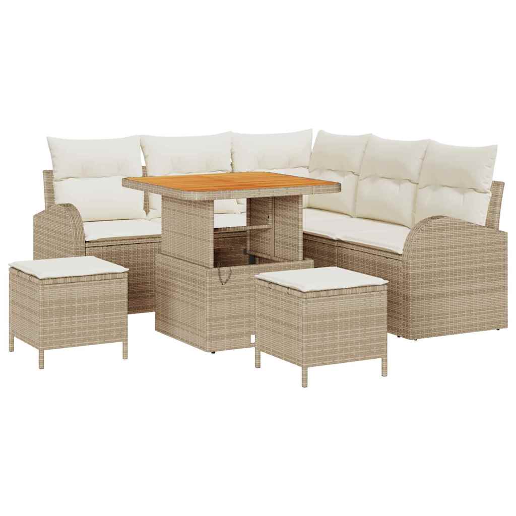 Set Divano da Giardino 8 pz 7-Numero di posti Beige e Crema | homemem39