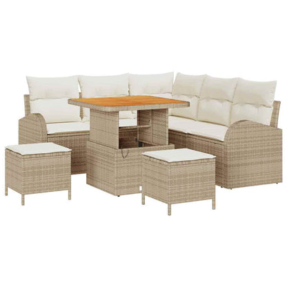 Set Divano da Giardino 8 pz 7-Numero di posti Beige e Crema | homemem39