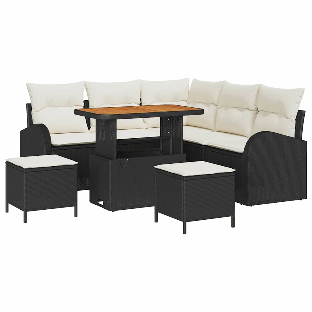 Set Divano da Giardino con cuscino 8 pcs Nero e Crema | homemem39