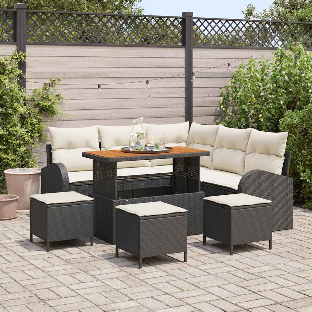 Set Divano da Giardino con cuscino 9 pcs Nero e Crema | homemem39