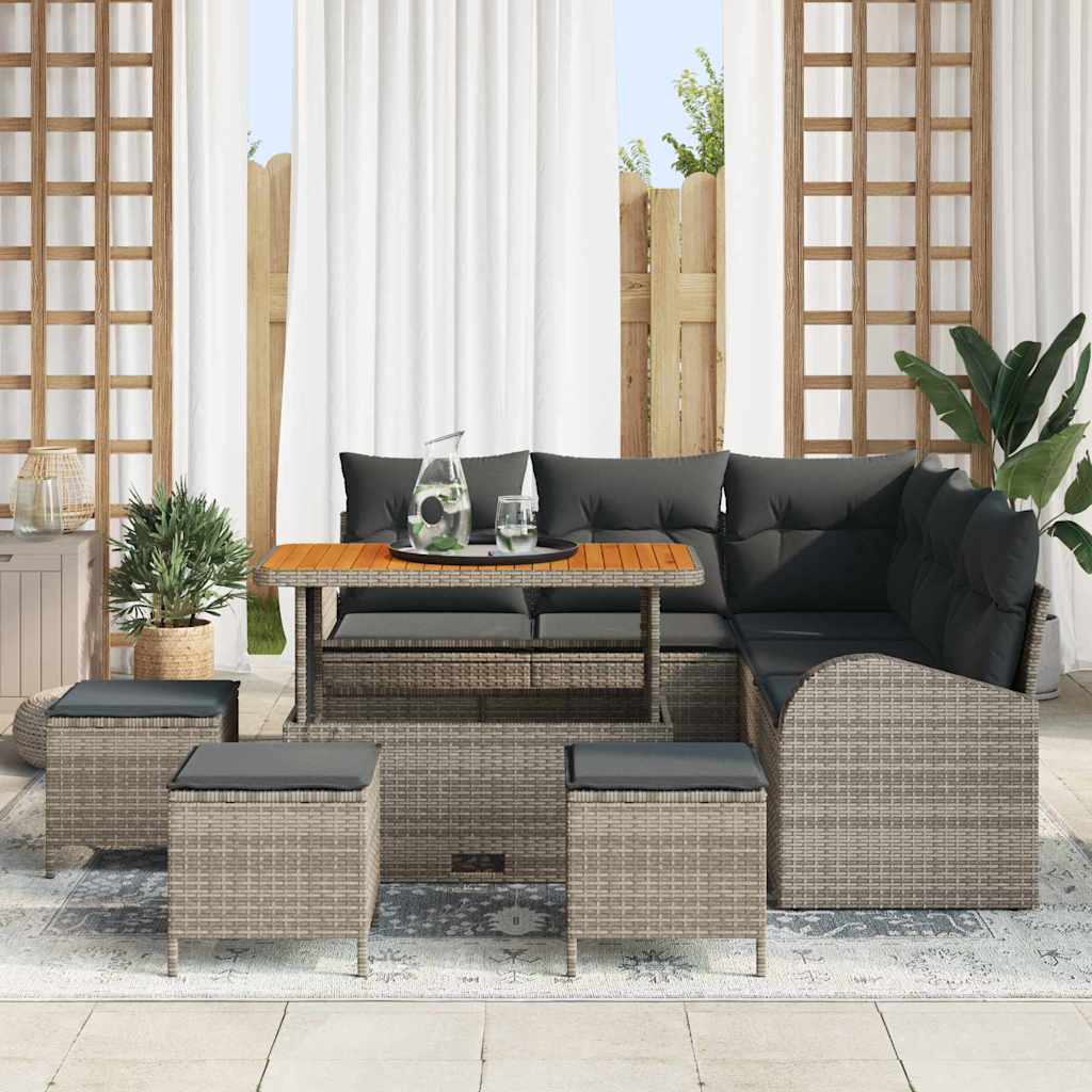 Set Divano da Giardino con cuscino con cuscino 9 pcs Grigio