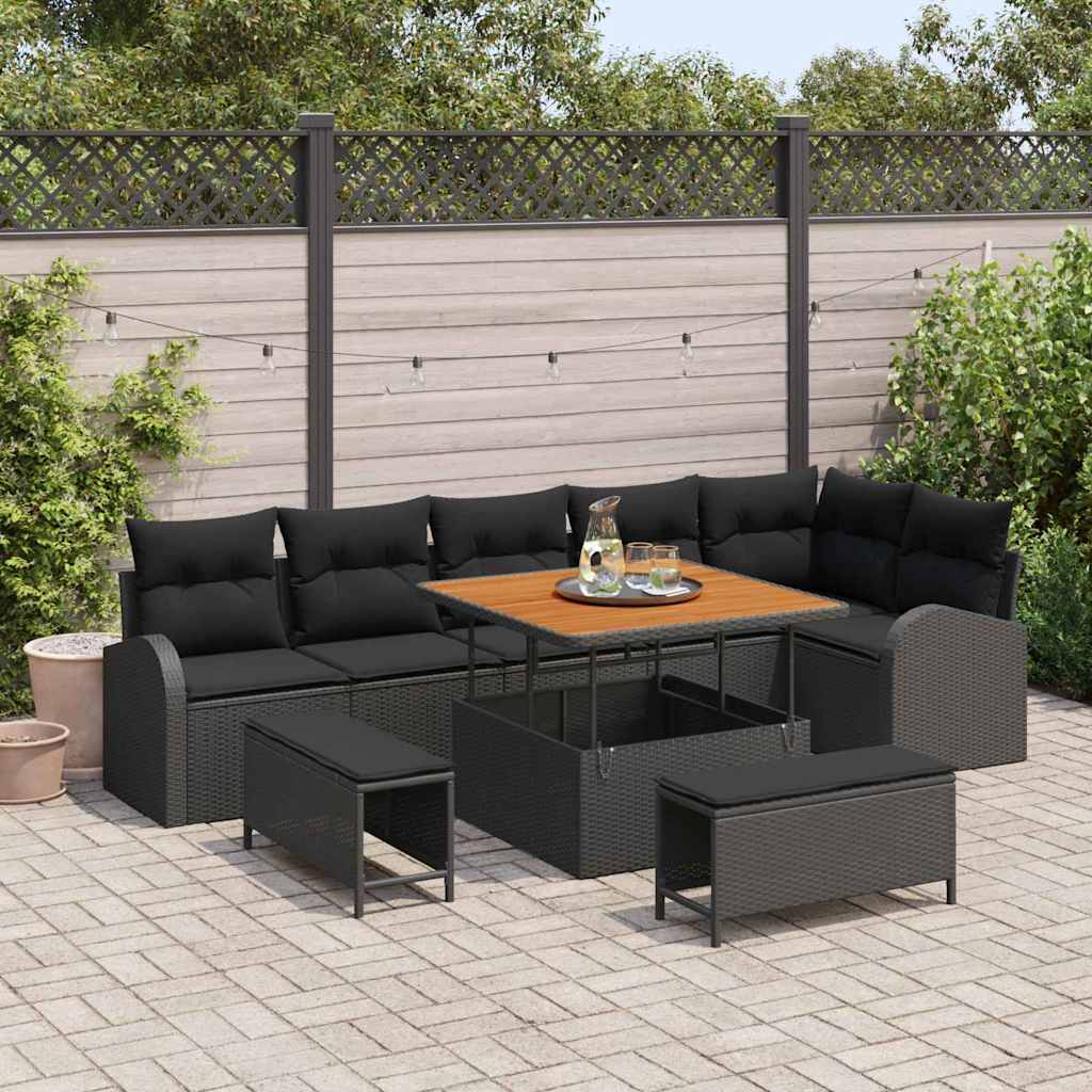 Set Divano da Giardino con cuscino con archiviazione 9 pcs Nero | homemem39