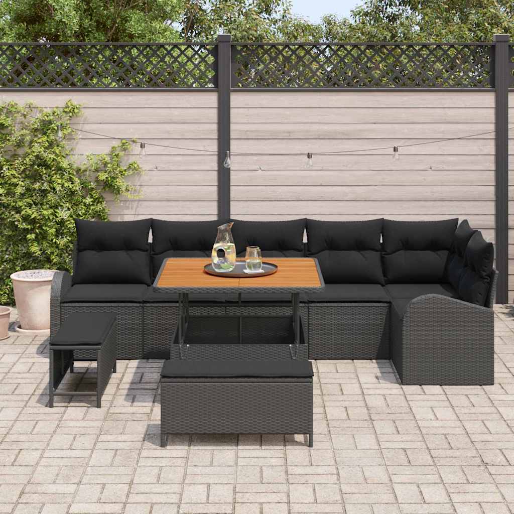 Set Divano da Giardino con cuscino con archiviazione 9 pcs Nero | homemem39