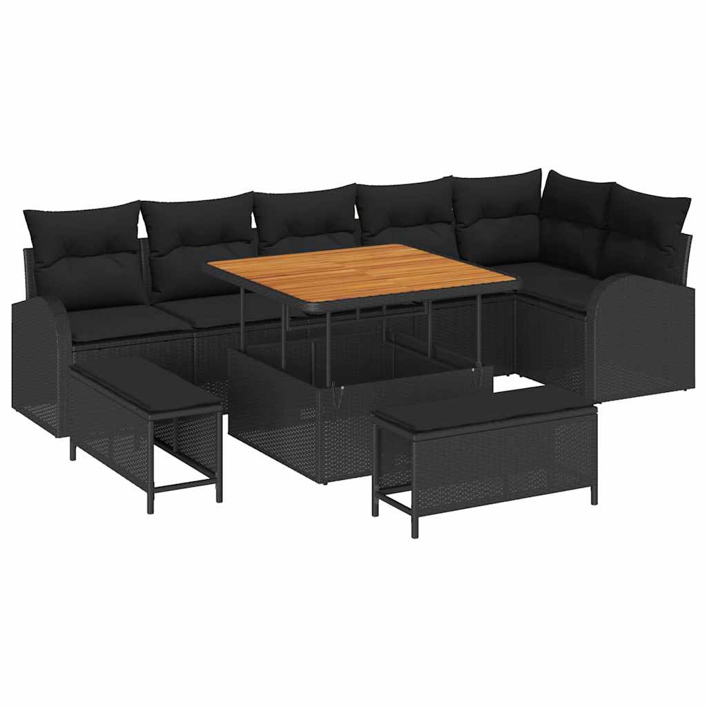 Set Divano da Giardino con cuscino con archiviazione 9 pcs Nero | homemem39