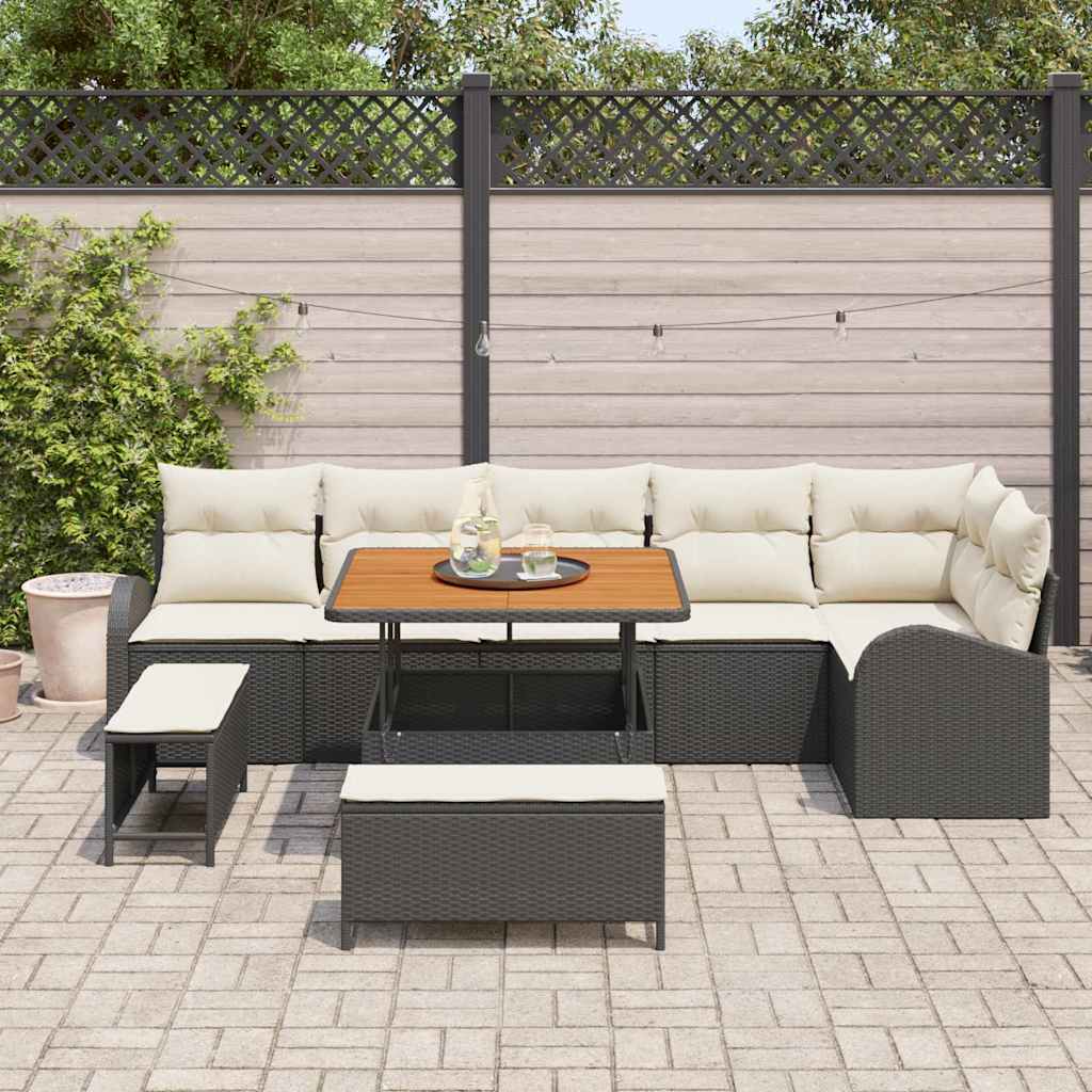Set Divano da Giardino con cuscino 9 pcs Nero e Crema | homemem39