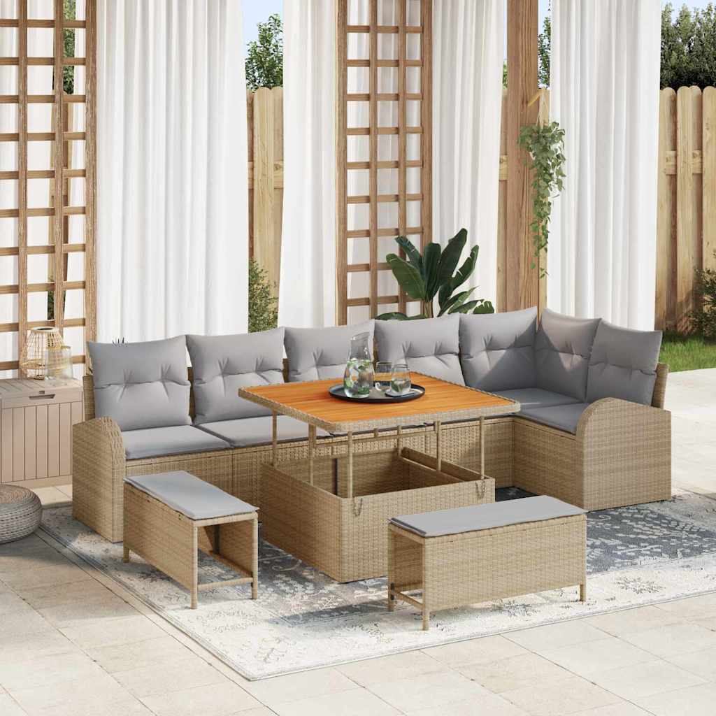 Set Divano da Giardino con cuscino 9 pcs Beige e Grigio Chiaro | homemem39