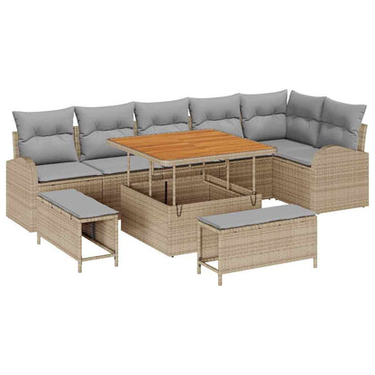 Set Divano da Giardino con cuscino 9 pcs Beige e Grigio Chiaro | homemem39