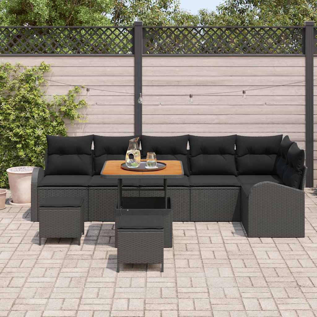 Set Divano da Giardino con cuscino con archiviazione 9 pcs Nero | homemem39
