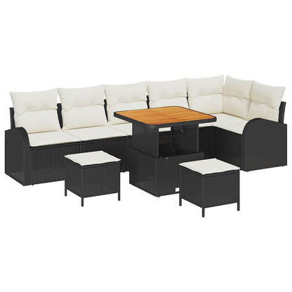 Set Divano da Giardino con cuscino 9 pcs Nero e Crema | homemem39