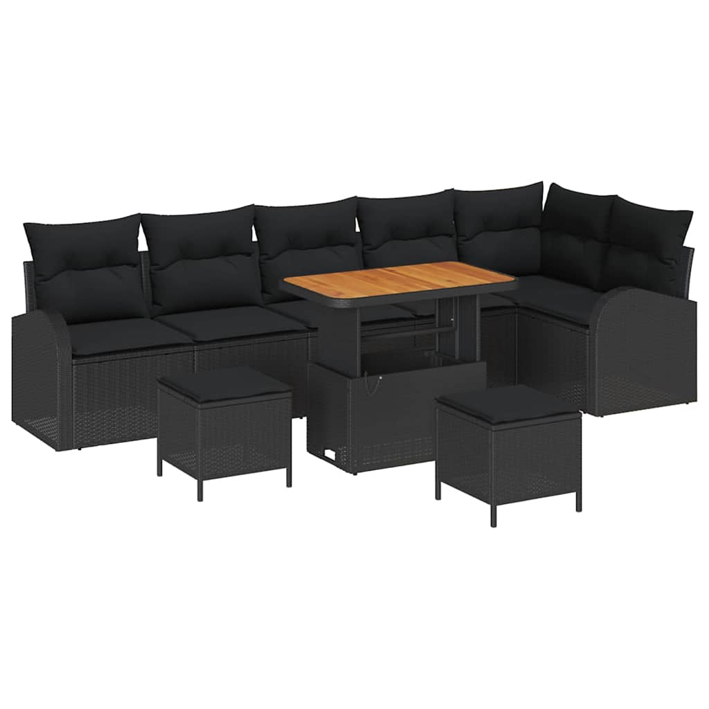 Set Divano da Giardino con cuscino con archiviazione 9 pcs Nero | homemem39
