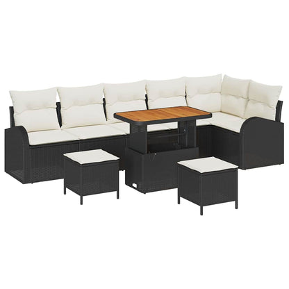 Set Divano da Giardino con cuscino 9 pcs Nero e Crema | homemem39