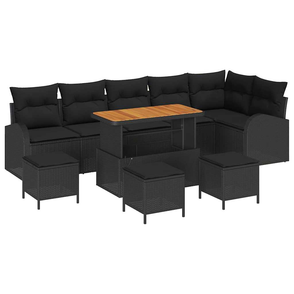Set Divano da Giardino con cuscino con cuscino 10 pcs Nero | homemem39