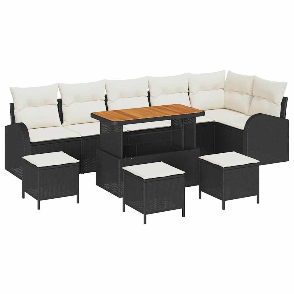 Set Divano da Giardino con cuscino 10 pcs Nero e Crema | homemem39