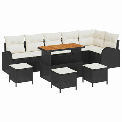 Set Divano da Giardino con cuscino 10 pcs Nero e Crema | homemem39