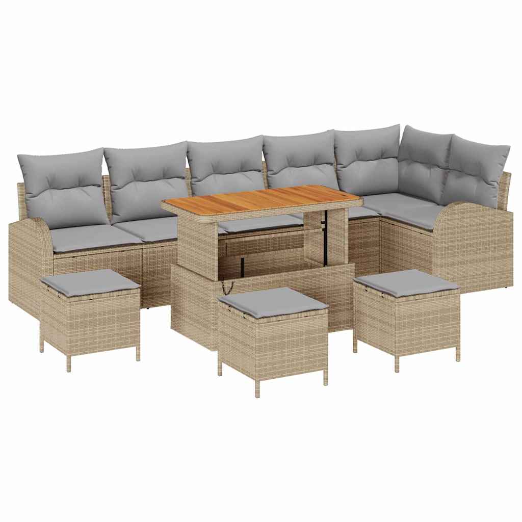 Set Divano da Giardino con cuscino 10 pcs Beige e Grigio Chiaro | homemem39