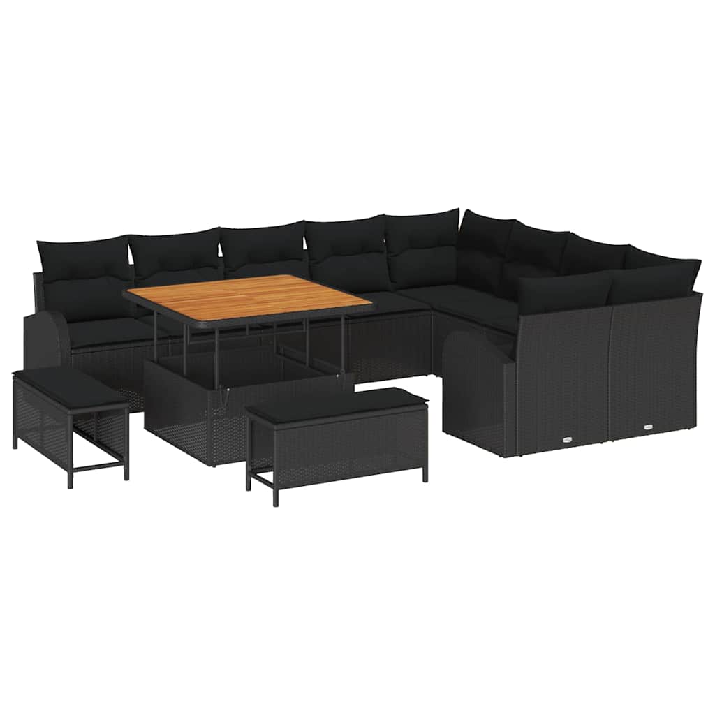 Set Divano da Giardino con cuscino 12 pcs Nero | homemem39