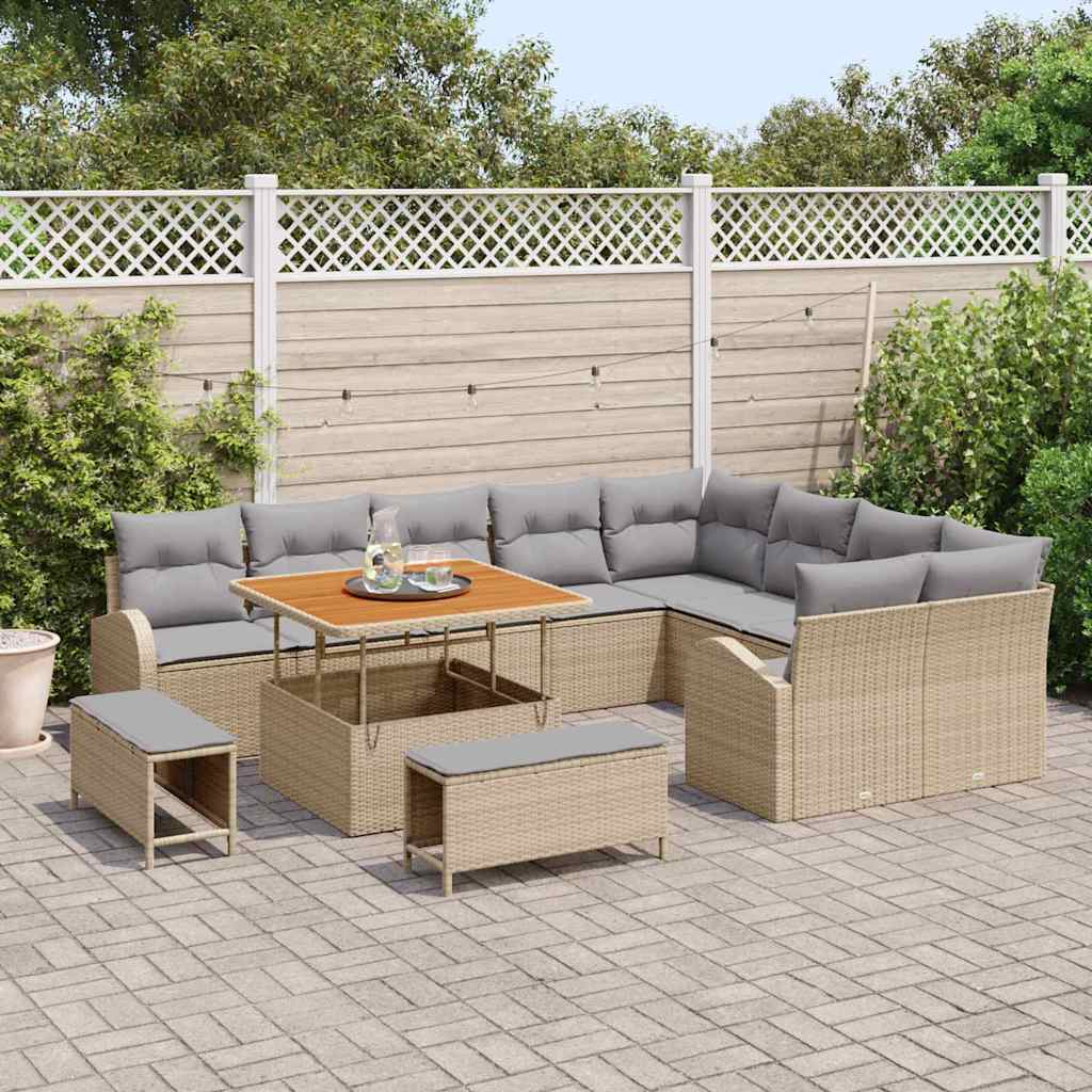Set Divano da Giardino con cuscino 12 pcs Beige e Grigio Chiaro | homemem39