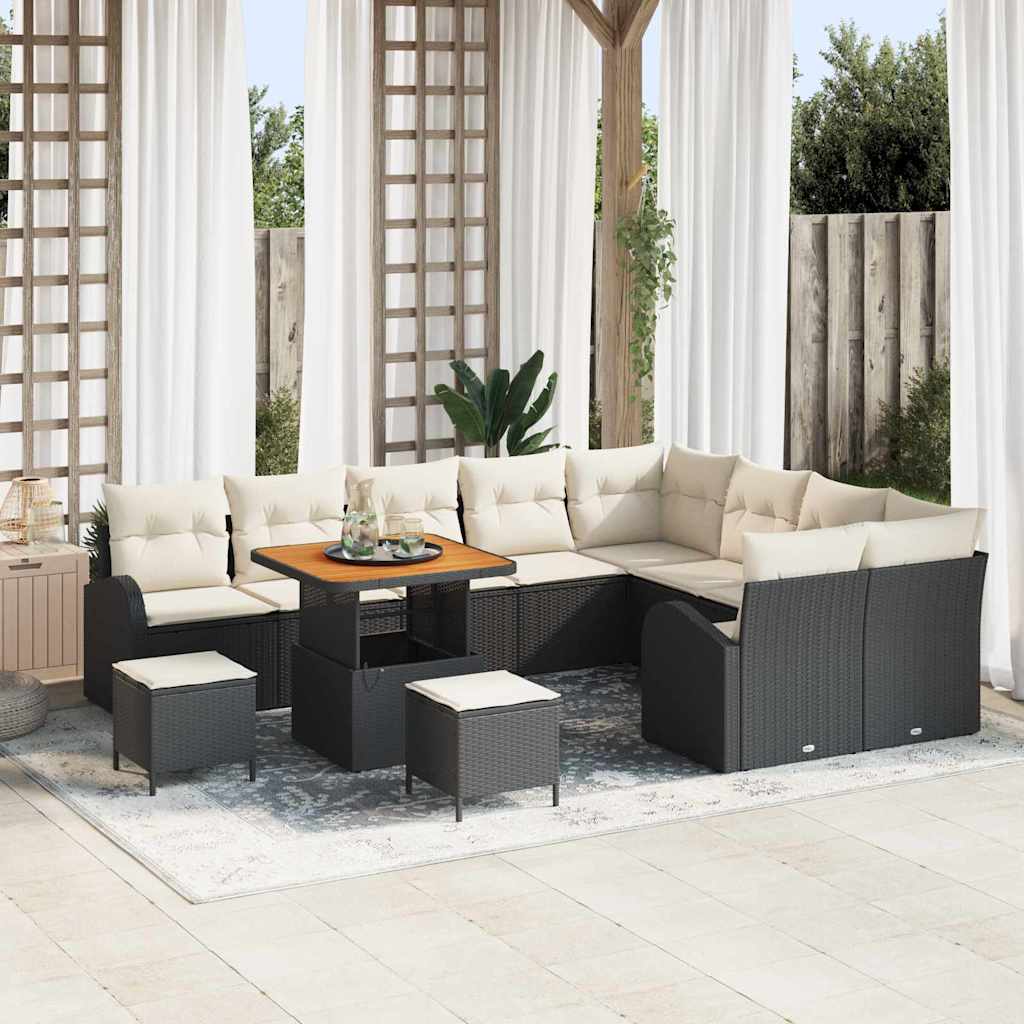 Set Divano da Giardino con cuscino 12 pcs Nero e Crema | homemem39