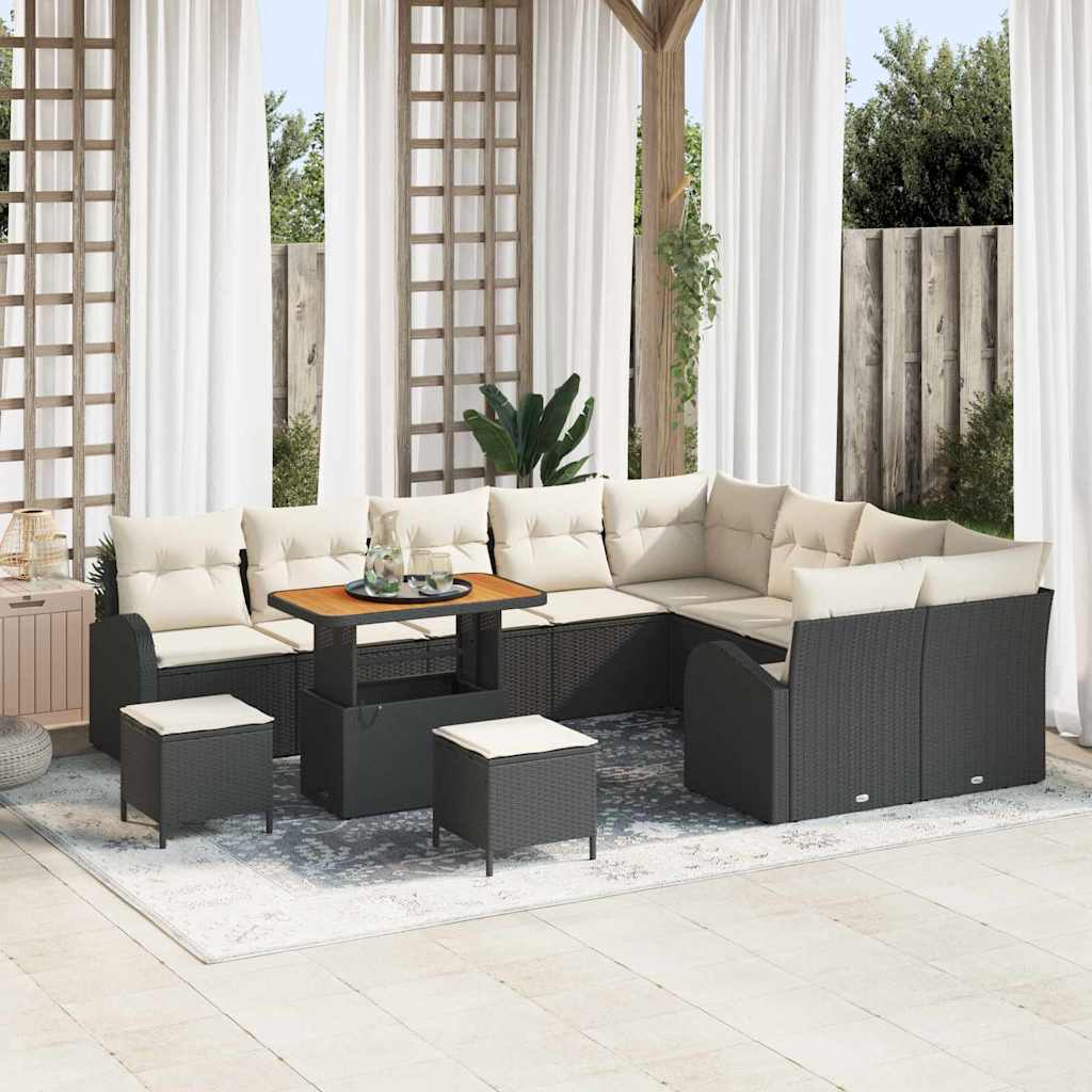 Set Divano da Giardino con cuscino 12 pcs Nero e Crema | homemem39
