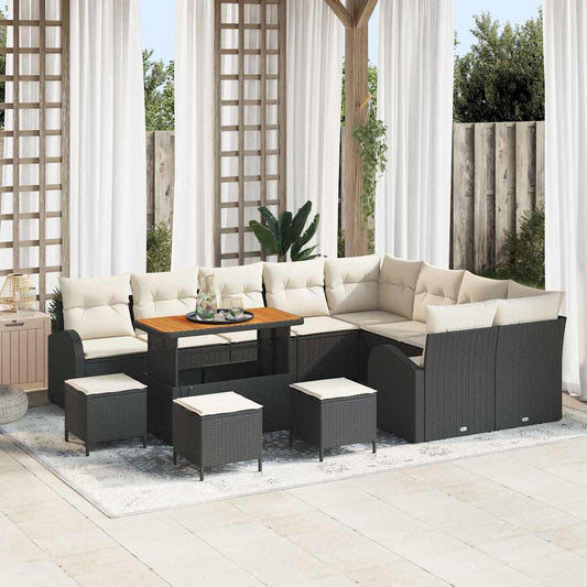 Set Divano da Giardino con cuscino 13 pcs Nero e Crema