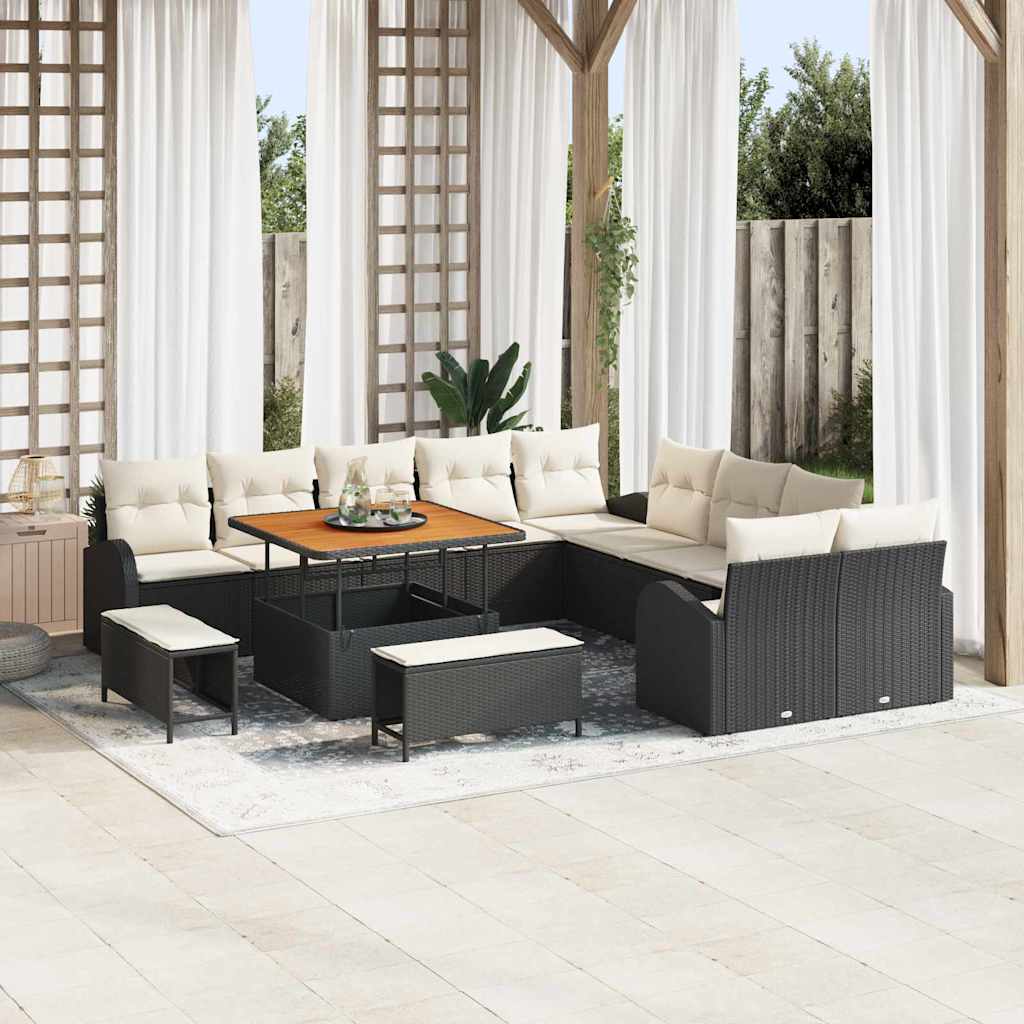 Set Divano da Giardino con cuscino 13 pcs Nero e Crema | homemem39