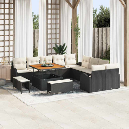 Set Divano da Giardino con cuscino 13 pcs Nero e Crema | homemem39
