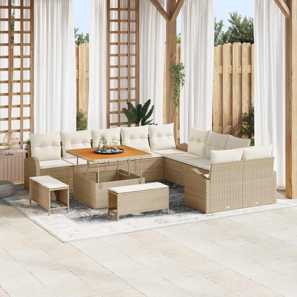 Set Divano da Giardino con cuscino 13 pcs Beige e Crema | homemem39