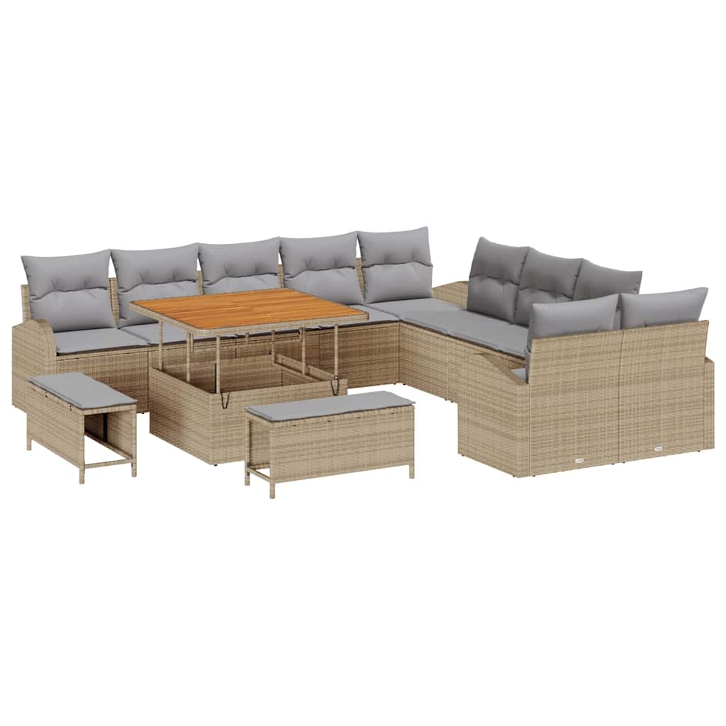 Set Divano da Giardino con cuscino 13 pcs Beige e Grigio Chiaro | homemem39
