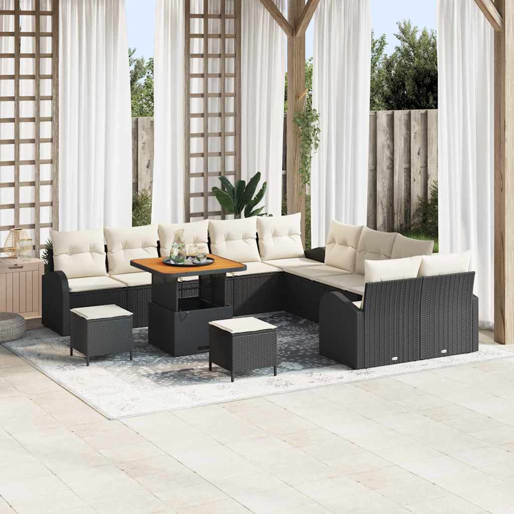 Set Divano da Giardino con cuscino 13 pcs Nero e Crema | homemem39