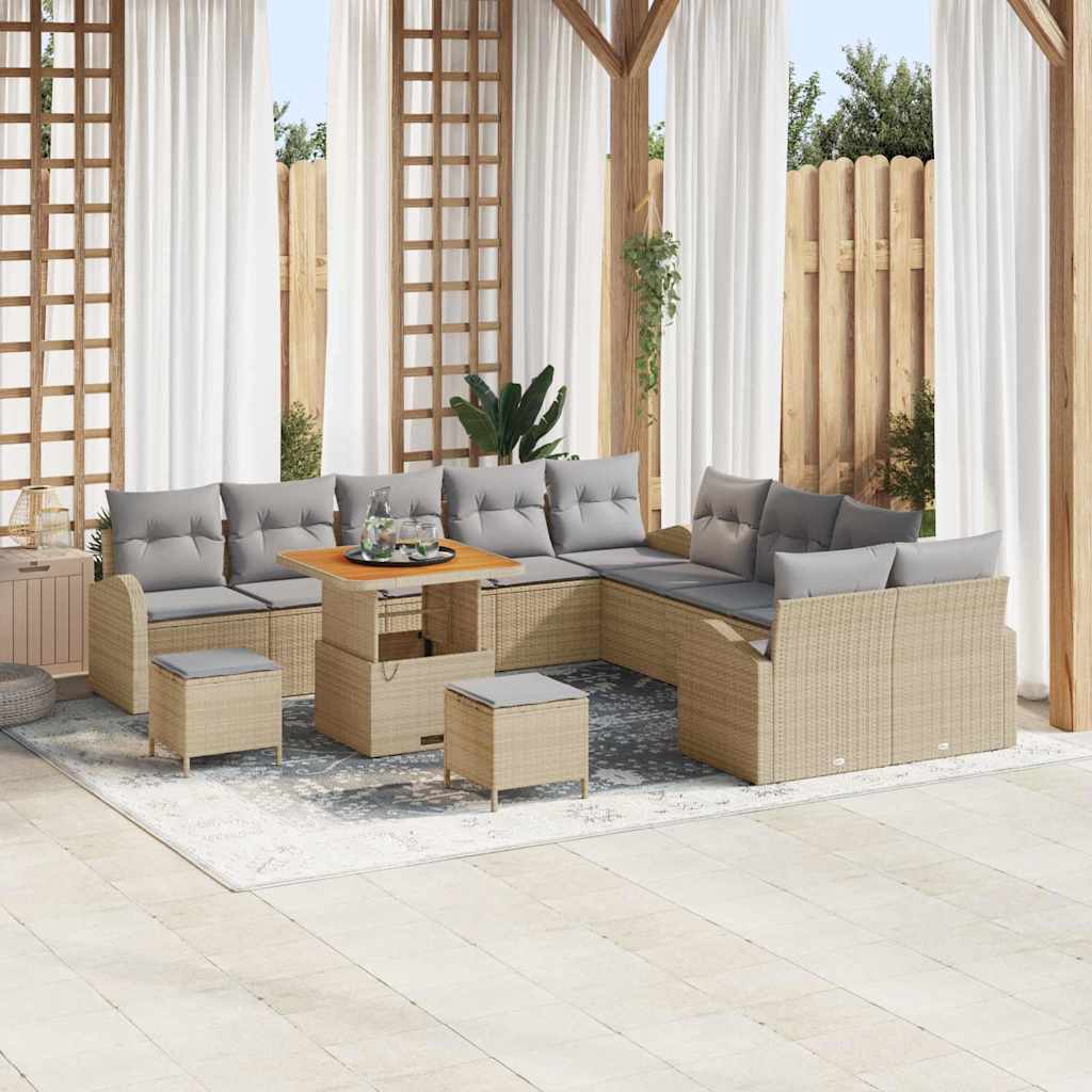 Set Divano da Giardino con cuscino 13 pcs Beige e Grigio Chiaro | homemem39