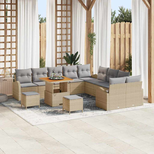 Set Divano da Giardino con cuscino 13 pcs Beige e Grigio Chiaro