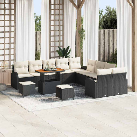 Set Divano da Giardino 13 pcs Nero e Crema 90 x 55 x 71 cm
