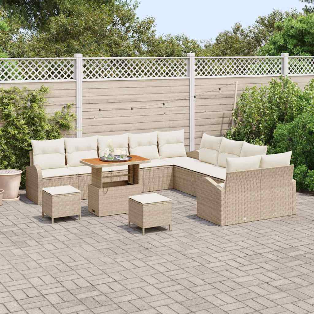 Set Divano da Giardino con cuscino 13 pcs Beige e Crema | homemem39